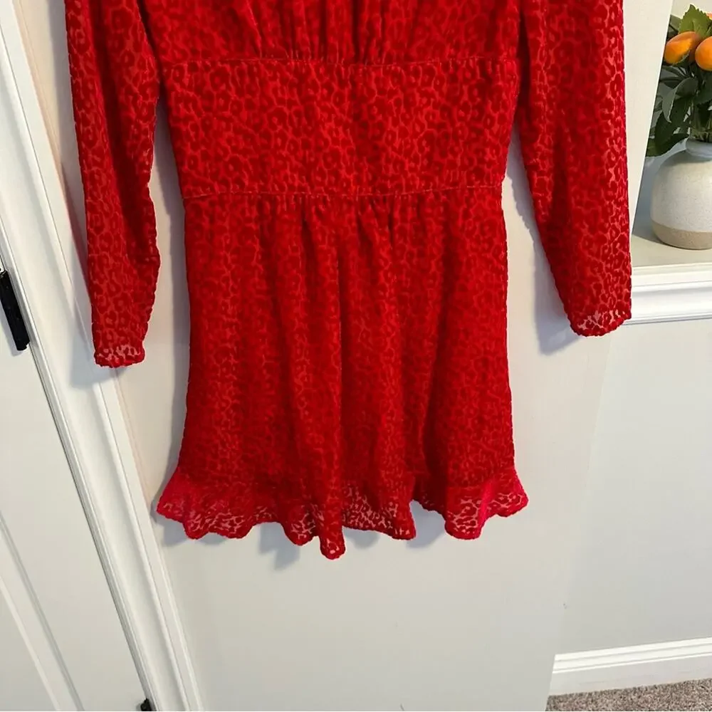 The Kooples Red Velvet Leopard Print Mini Dress XS
